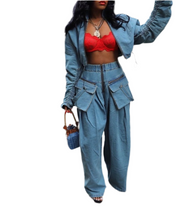 Load image into Gallery viewer, How It’s Going Down (2Pc Denim Set) (Blue Denim AVAILABLE/Black Denim AVAILABLE)‼️
